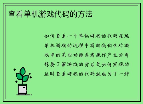 查看单机游戏代码的方法